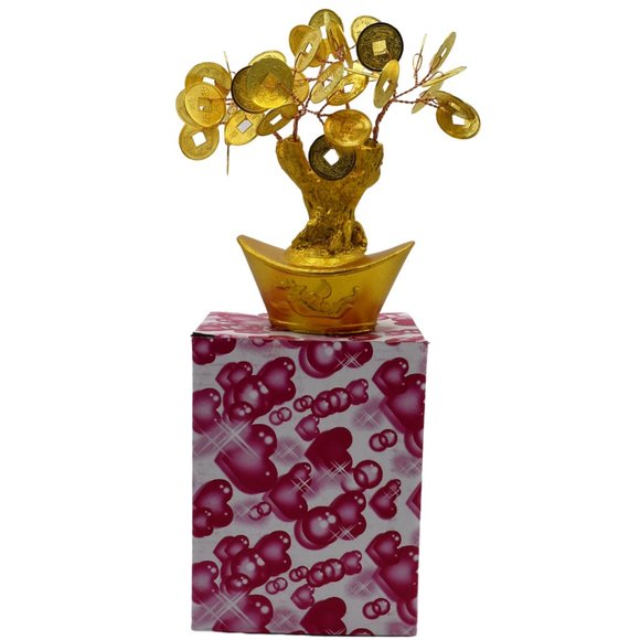 Golden 5.5 In Chinese Lucky Coin Tree on Gold Ingot Feng Shui Wealth Prosperity - Picture 4 of 4